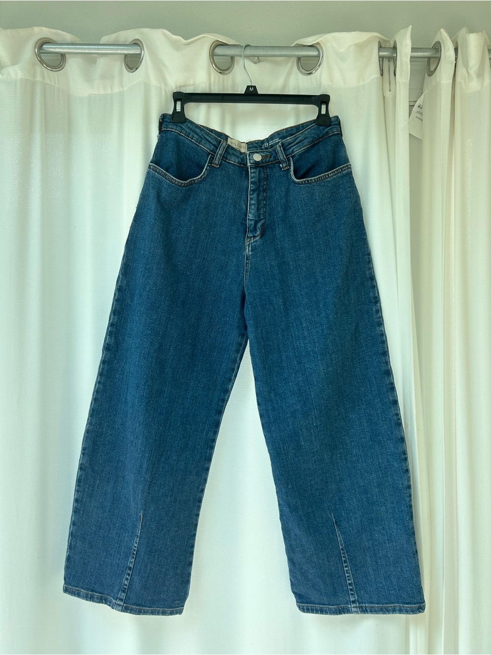 Pilcro Cropped Barrel Jeans in Mid-Wash Blue